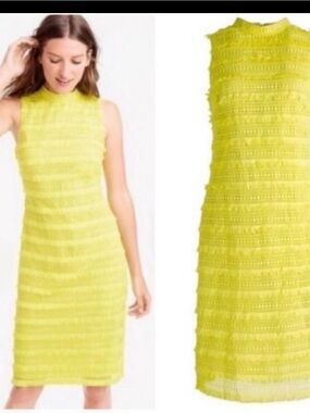 J. Crew Yellow Fringe Crochet Sleeveless Sheath Dress Size 0